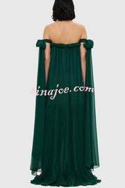 Fairy Spirit Tulle Braided Neckline Tie Arm Straps Pleated Maxi Dress