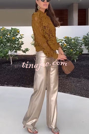 Ceyvan Metallic Fabric High-waist Pocket Straight Leg Stretch Pants