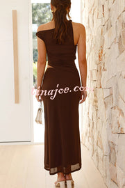 Solid Color Mesh Splicing Waist-baring Slim Maxi Dress