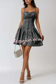 Fashionable Patchwork Suspender Zipper Slim Denim Mini Dress