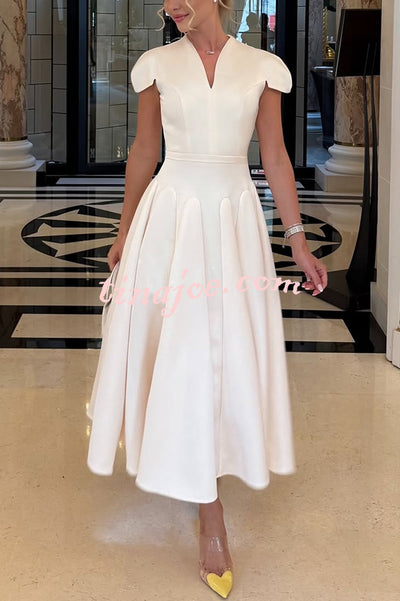 Solid Color V-neck Waist Elegant Full Hem Maxi Dress