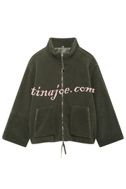 Solid Color Stitching High Collar Long Sleeve Loose Pocket Woolen Coat