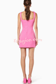 Crush on You Rose Applique Square Neck Wide Strap Mini Dress