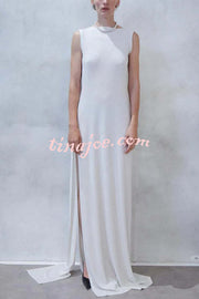 Utterly Perfect Back Drape Cowl Lightweight Slit Stretch Maxi Dress