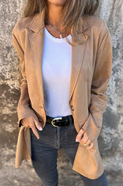 Solid Color Lapel Long Sleeve Button Mid-length Coat