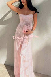 Fashion Sexy Suspenders See-through Holiday Slim Maxi Dress