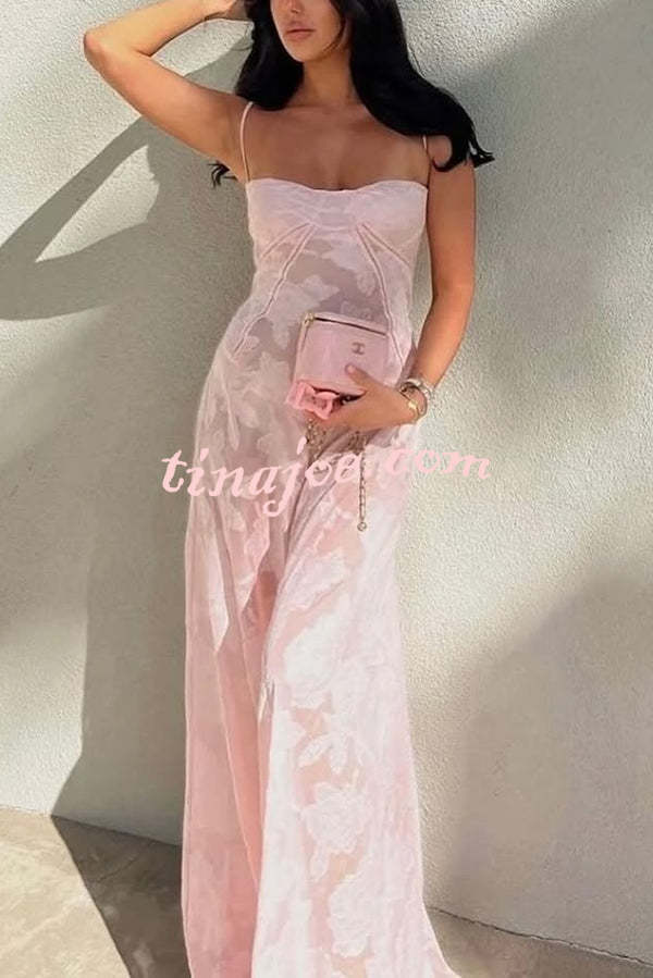 Fashion Sexy Suspenders See-through Holiday Slim Maxi Dress