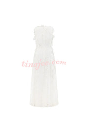 Mairi Embroidery Hollow Fabric Delicate Flower Trim Side Lace-up Maxi Dress