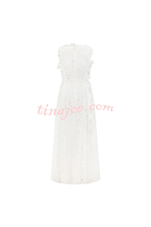 Mairi Embroidery Hollow Fabric Delicate Flower Trim Side Lace-up Maxi Dress