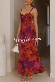 Fashion Tie-dye Backless Suspender Holiday Maxi Dress
