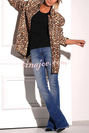 Catwalk Leopard Single Button Long Sleeve Pocketed Lapel Boyfriend Blazer
