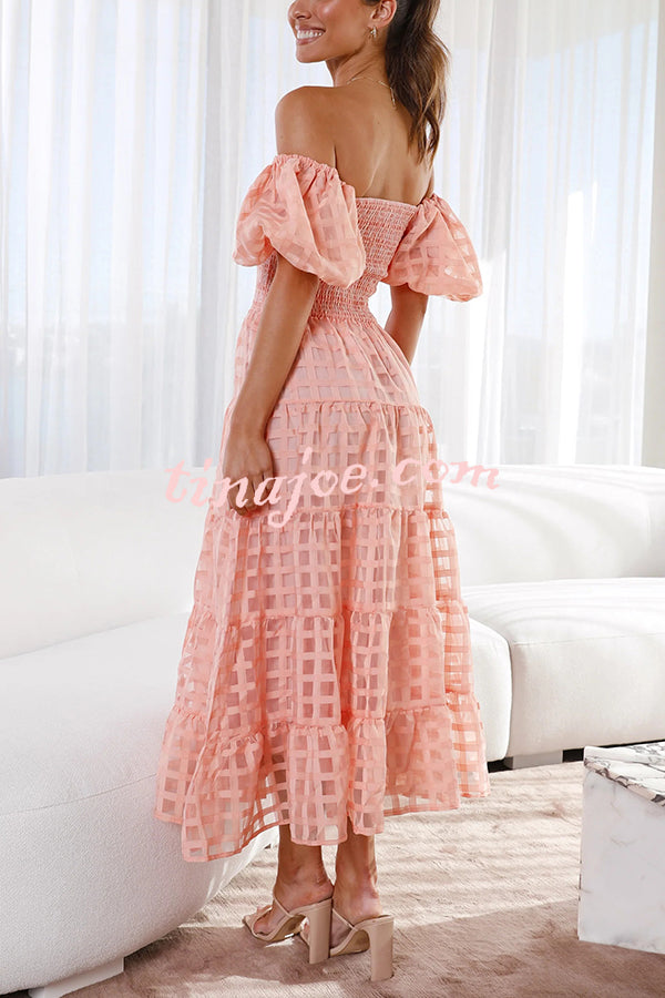 Solid Color Off-shoulder Lantern Sleeve Patchwork Midi Dress