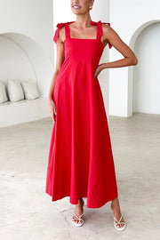 Solid Color Sling Lace-Up Backless Pleated Maxi Dress