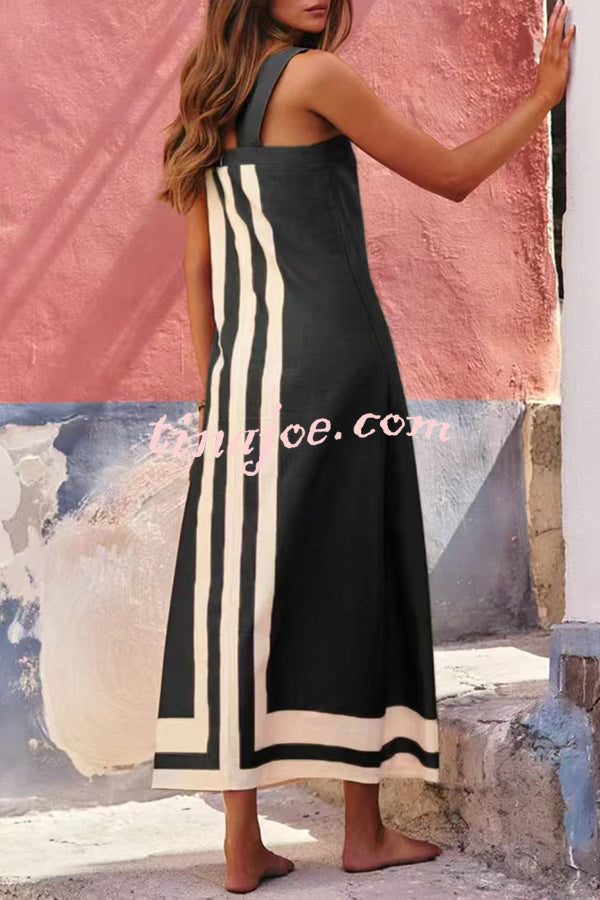 Striped Print Resort Style Casual Sling Maxi Dress