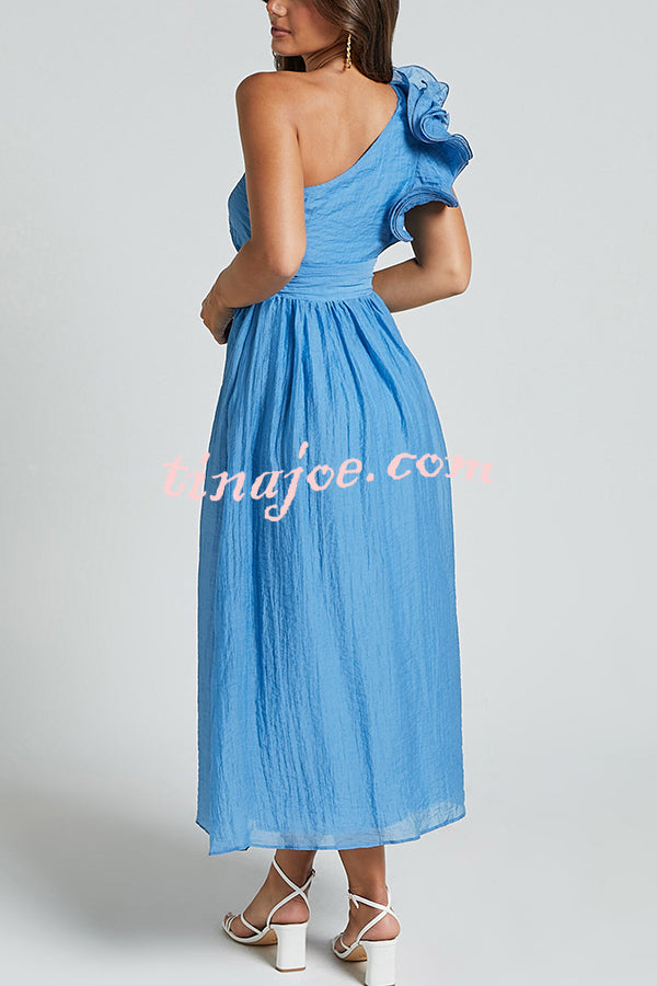 Romantic Seaside One Shoulder Frill Detail Sleeve Layered Midi Dress