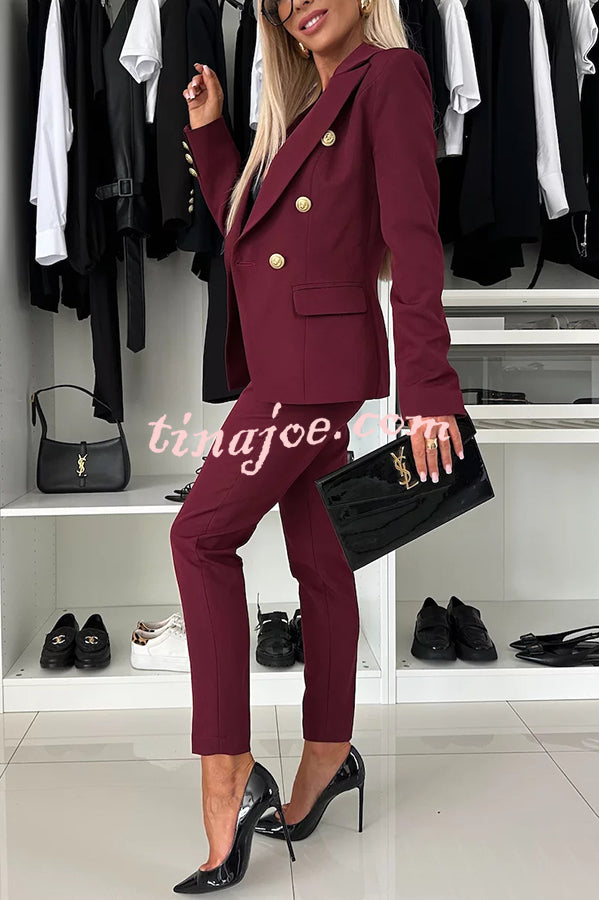 Feeling of Confidence Metal Button Long Sleeve Lapel Blazer