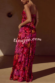 Resort Style Printed Starfish Brooch Cutout Ruched Slit Maxi Dress