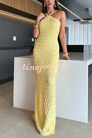 Solid Color Knitted Open Back Slim Slit Maxi Dress