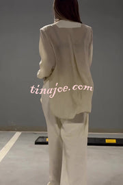 Chic and Elegant Chiffon Patchwork Irregular Lace-up Jacket and Pocketed Straight-leg Pants Set