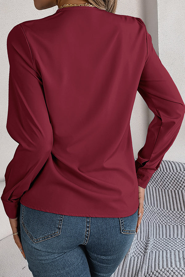 Elegant Layered V-neck Long-sleeved Casual Shirt