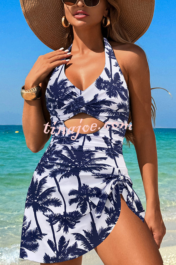 Fashionable Halterneck Waist Hollow Stretch One-piece Swimsuit