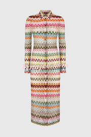 Anna Knit Colorful Herringbone Print Shirt Neck Button Long Sleeve Slim-fit Long Cardigan
