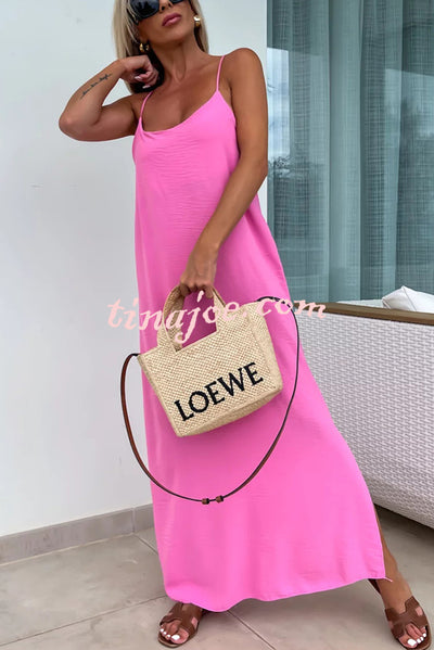 Solid Color Resort Style Spaghetti Strap Backless Maxi Dress