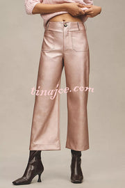 Colette Metallic Faux Leather Pocket Cropped Wide Leg Stretch Pants