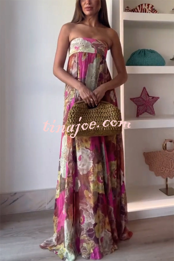 Shelia Ethnic Floral Print Off Shoulder A-line Maxi Dress