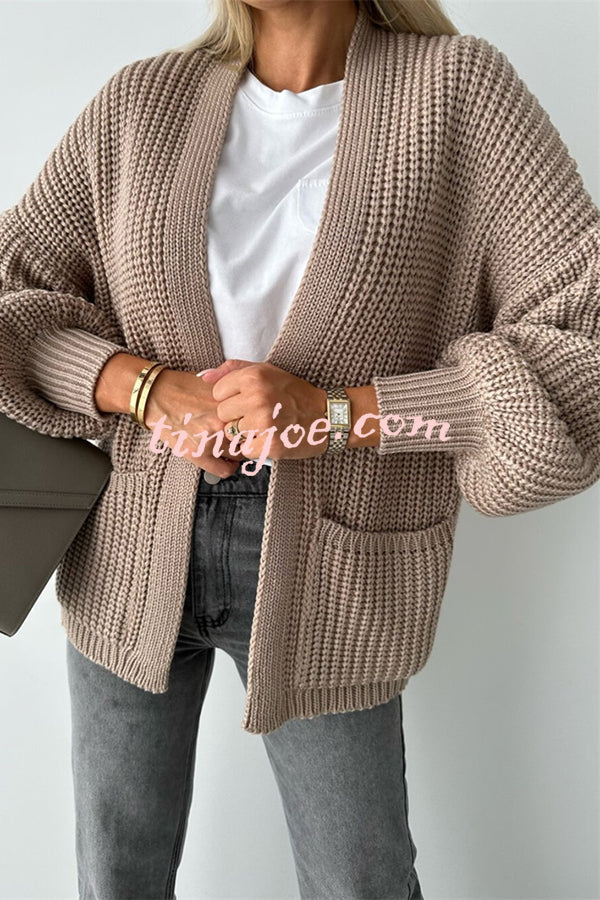 Solid Color V-neck Long-sleeved Casual Knitted Cardigan