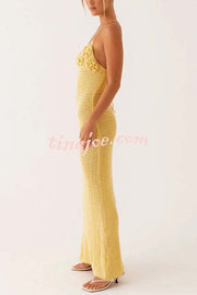 Olivia Crochet Knit Rose Texture Backless Stretch Maxi Dress