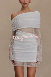 Fashion Lace Panel Long Sleeve Slim Fit Knit Mini Dress