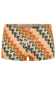 Colorful Zigzag Pattern Sexy One Shoulder Halter Top and Lace Resort Shorts Set