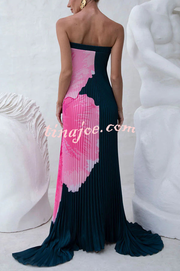 All about Her Pleated Floral Print Off Shoulder A-line Maxi Dress
