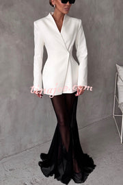 Shes Timeless V-neck Single Button Long Sleeve Waisted Blazer