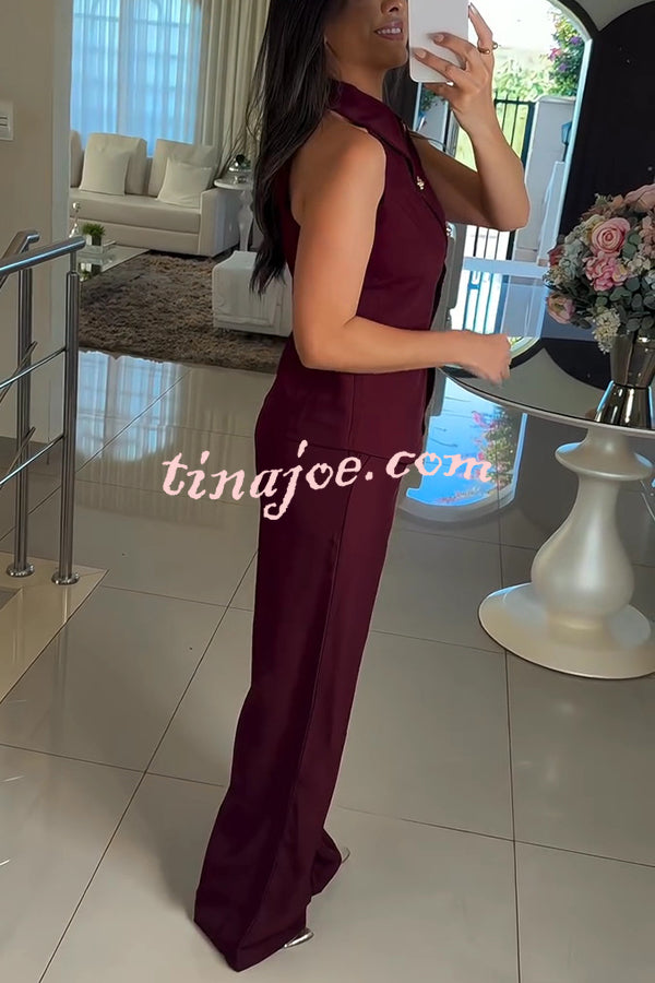 Fashion Lapel Sleeveless Button Vest and Casual Straight-leg Suit Pants Set