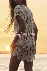 Fashion Crochet Hollow Loose Beach Cover-up Mini Dress