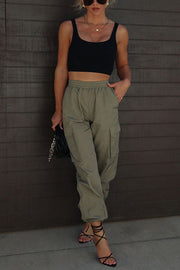 Let’s Rewind Nylon Elastic Waist Pocketed Cargo Pants