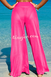 Solid Color Loose Metal Buckle Beach Pants