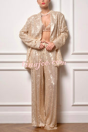 Solid Color Sequin Long Sleeve Party Blazer