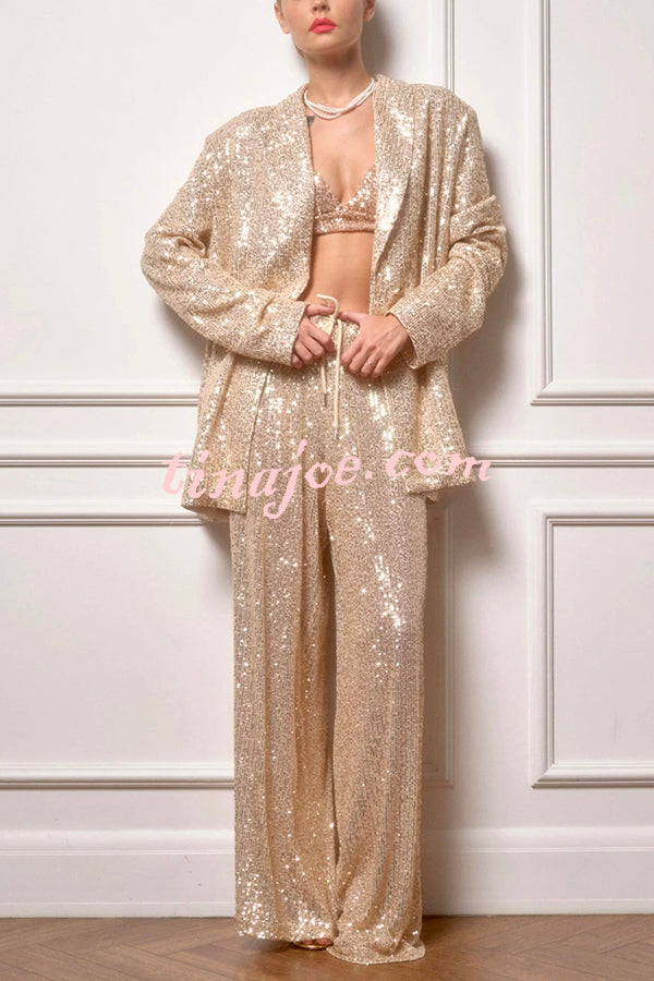 Solid Color Sequin Long Sleeve Party Blazer