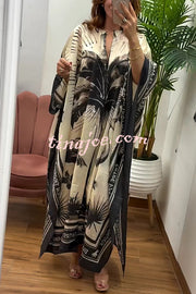 Flora Flamingo Print V-neck Loose Holiday Maxi Dress