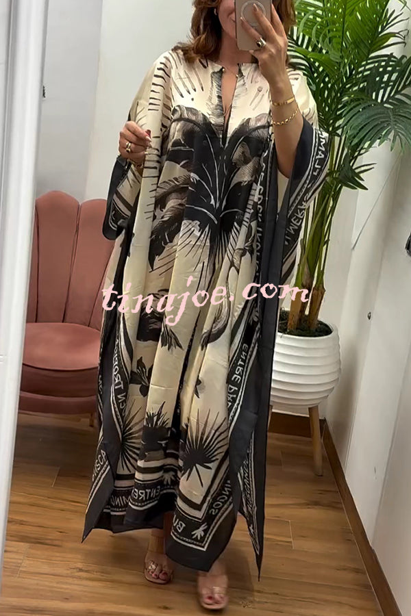 Flora Flamingo Print V-neck Loose Holiday Maxi Dress