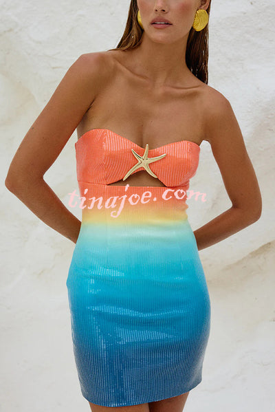 Gradient Sequin Sexy Off-the-shoulder Hollow Slim Mini Dress