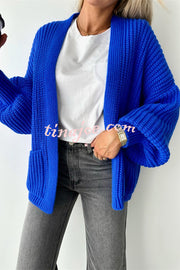 Solid Color V-neck Long-sleeved Casual Knitted Cardigan