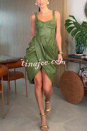 Fashion Choice Faux Leather Corset Ruched Back Zipper Mini Dress