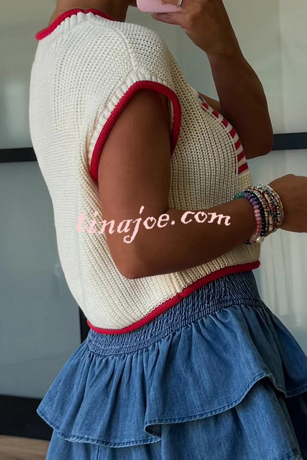 Independence Day Casual Crew Neck Short Sleeve Knit Sweater