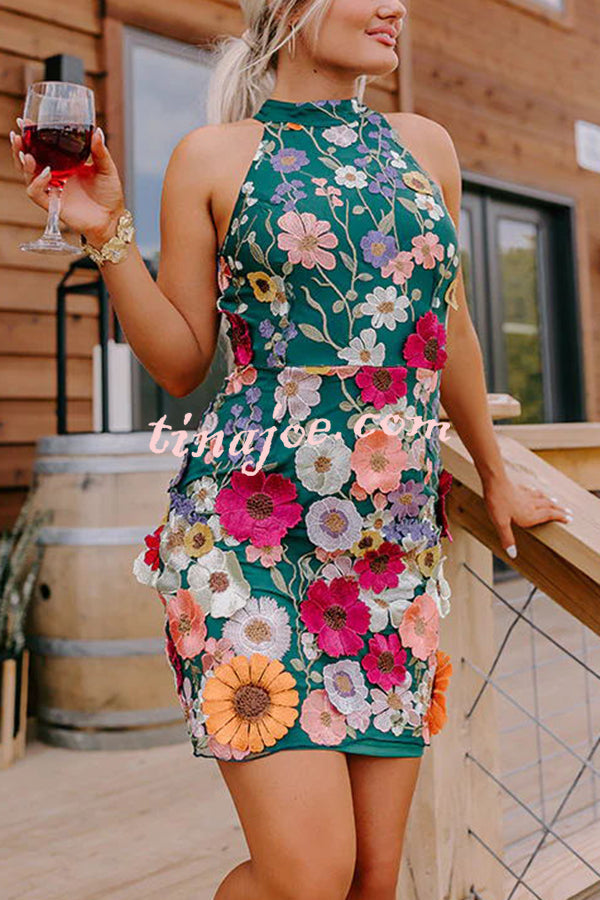 Wish Upon A Dream Floral Applique Halter Mini Dress