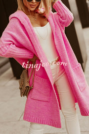 Fashionable Hooded Loose Long Letter Knitted Jacket