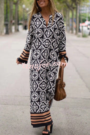 Basically Perfect Geometry Printed Long Sleeve Casual Maxi Dress